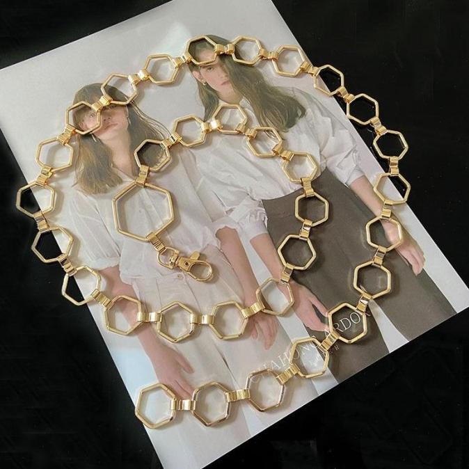 Belt Wanita Rantai Gold Hexagon Metal Waist Chain Ikat Pinggang "Hexi" Original