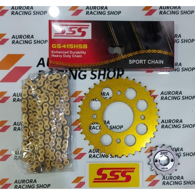 Gear Set Sss Gold Supra X 125 / Blade / Revo & Rantai Sss 415 Hsb Gold Original