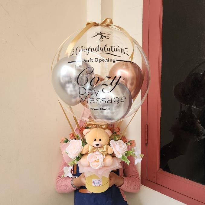Buket Balon Bucket Balon Bouquet Balon Boneka Dan Bunga
