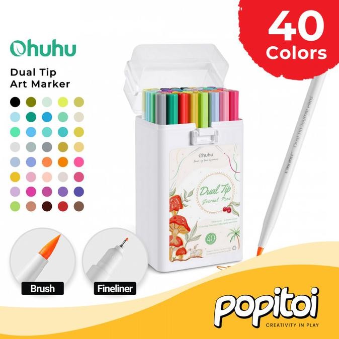 

OHUHU 40 Colors Dual Tip Water-Based Art Marker Set Extra Fine & Brush Pens Spidol Warna Menggambar Mewarnai Termurah