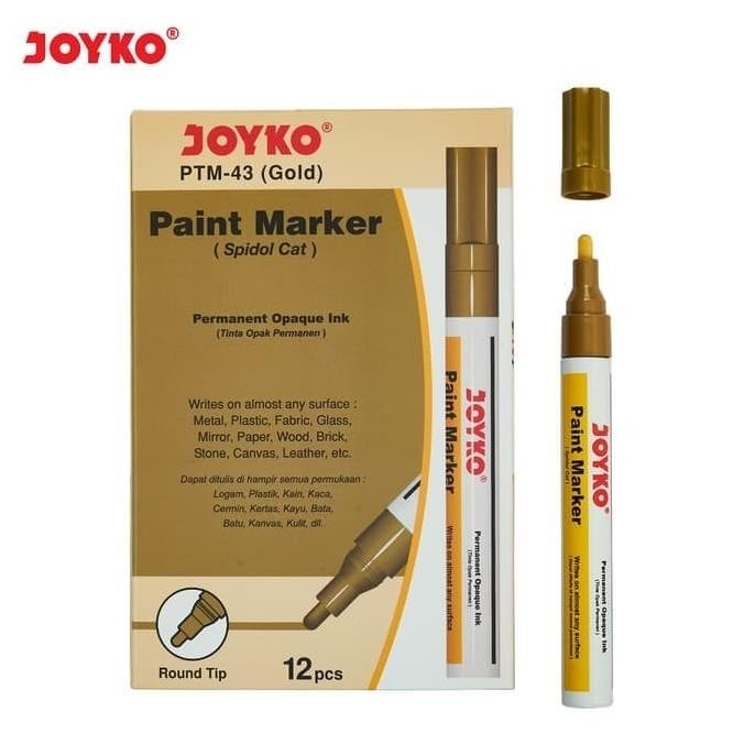 

Paint Marker Spidol Cat Permanen Joyko PTM-43 Gold 1 Box 12 Pcs Termurah