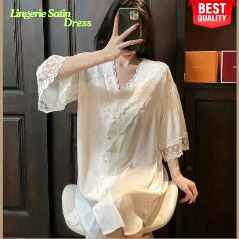 Lingerie Sexy Dress Kancing Depan Satin Silk High Quality Premium Import