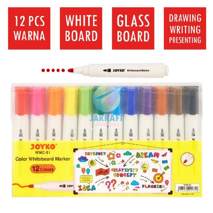 

Spidol Papan Tulis Set 12 Warna JOYKO WMC-51 Whiteboard Marker Kaca Termurah