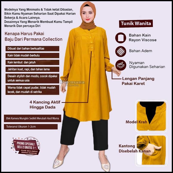 Baju Atasan Wanita Tunik Muslim Jumbo Lengan Panjang Warna Orange Best Seller