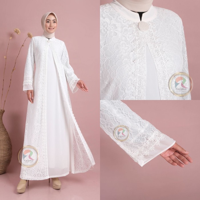 Murah Gamis Putih tulang Terbaru 2023 Ninaiinah Full brokat Non COD