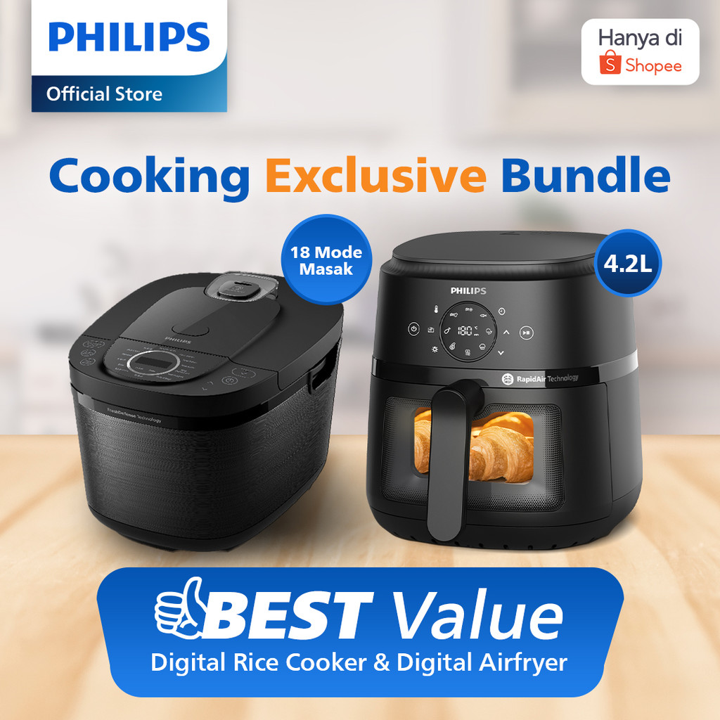 [Bundling] Philips Digital Rice Cooker HD4812/31 + Philips Airfryer Low Watt NA220/00 4.2 L
