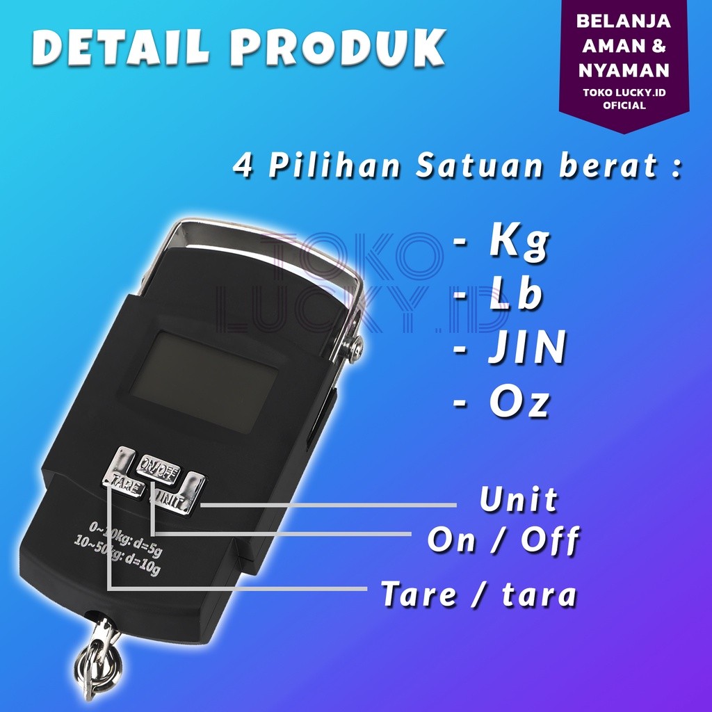 Timbangan Gantung Mini 50 Kg LCD Digital Koper Bagasi Beras Ikan Kiloan Serbaguna Portable