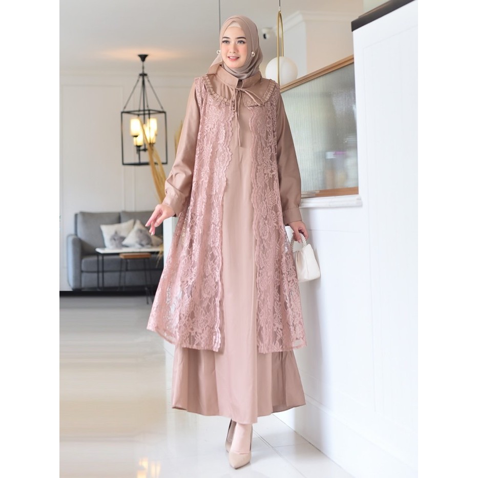 Grosir Gamis Brokat Jumbo Bahan Katun Toyobo Premium Set Inner Outer Ld 140