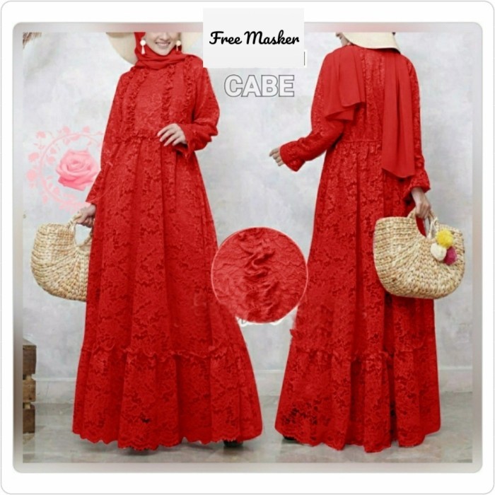 Promo Gamis Mahika Merah Cabe L Xl Xxl 3Xl 4Xl Jumbo Dress Brukat Mah Gb