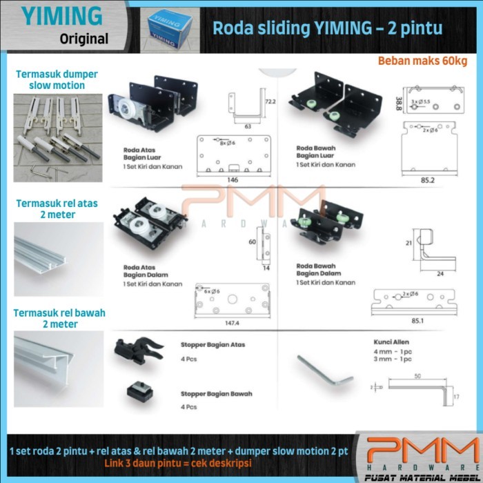 Roda Sliding Yiming 2, Roda Lemari Geser Yiming 2 Pt