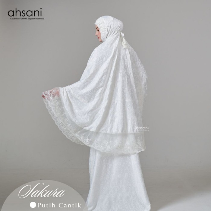 Mukena Ahsani Sakura Sutra Super Mewah Renda Tile Jumbo