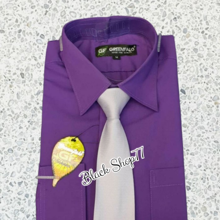 Kemeja Pria Polos Lengan Panjang Premium Greenfalo Ungu Terong