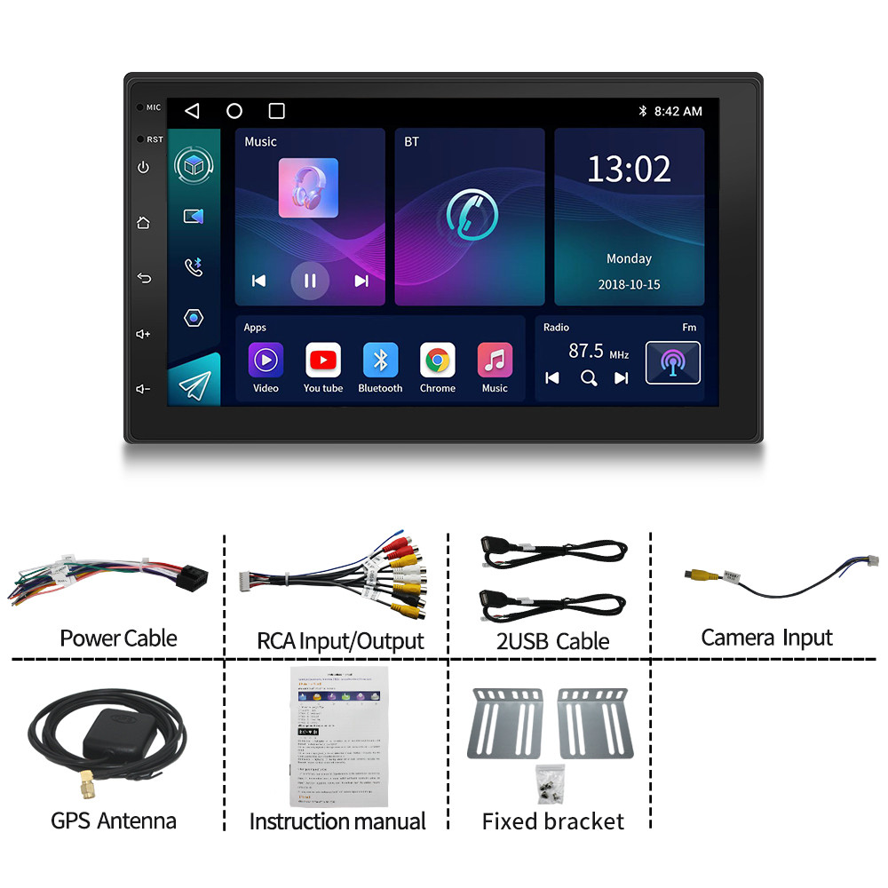 Novsight Layar 7 Inci 2 DIN MP5 Android 11 Pemutar Mobil Stereo 2+32 Bluetooth GPS USB Radio FM GPS 