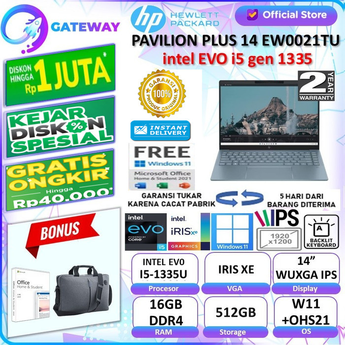 Hp Pavilion Plus 14 Intel Evo I5 1355U 16Gb 512Gb Win 11 Ohs Ew0021Tu / Ew0020Tu