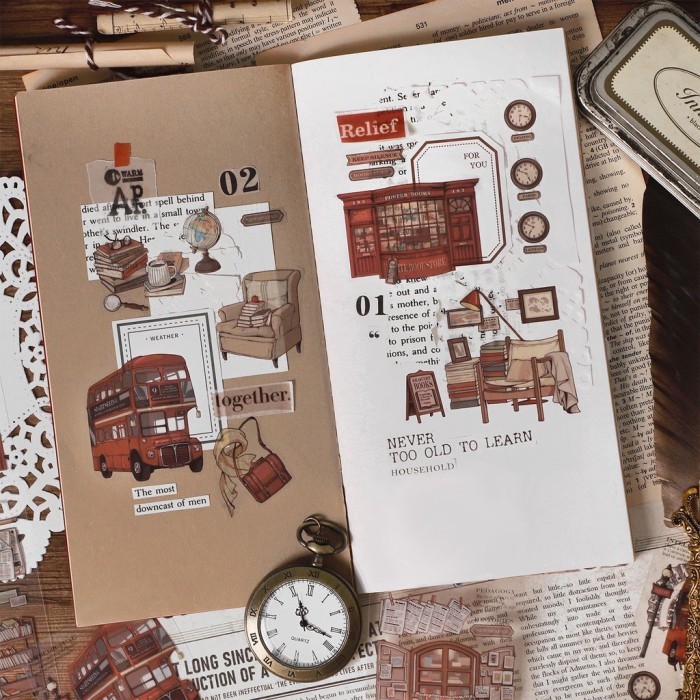 6 Lembar/ Pack Vintage Retro Stickers London Style Aesthetic Sticker