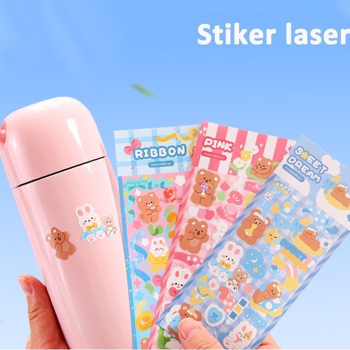 1 Lembar Sticker Stiker Bear Cute Stiker Anak Girl 0443 Glitter Cute