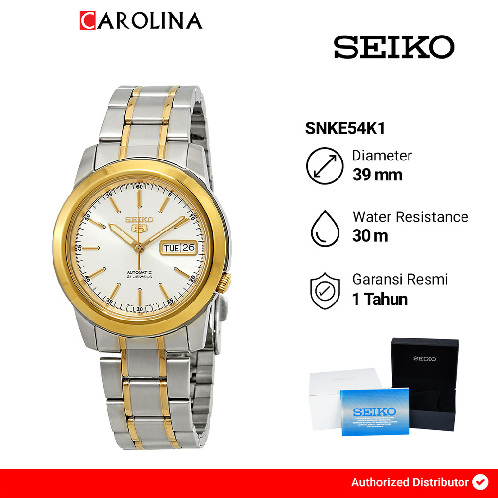 Jam Tangan Pria Seiko 5 SNKE54K1 Automatic White Dial Dual Tone Stainless Steel Strap