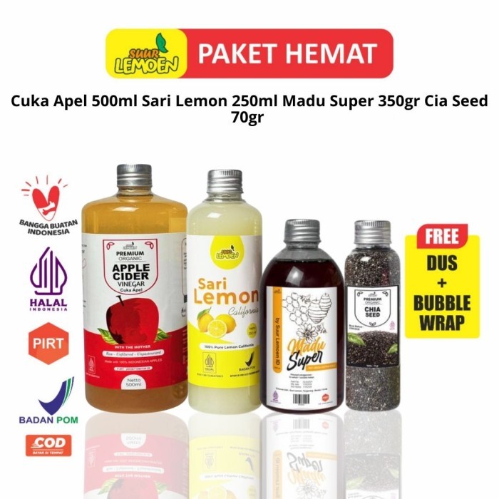 

Paket Detox Diet Imunitas / Paket Cuka Apel Dan Sari Lemon Murni Madu Chia Seeds , Madu Super 4 in 1