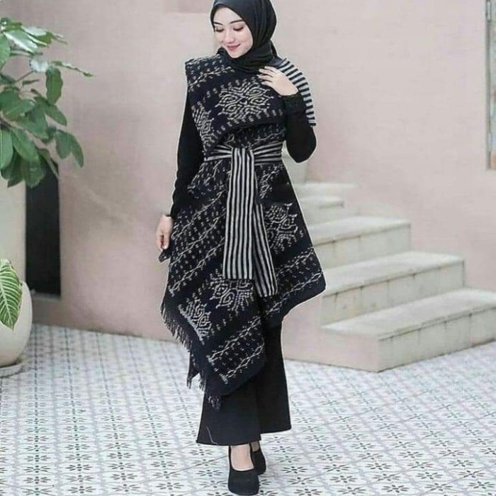 Tunik Tenun Tanpa Lengan Hitam Mix Lurik {TerlarisBest Seller}