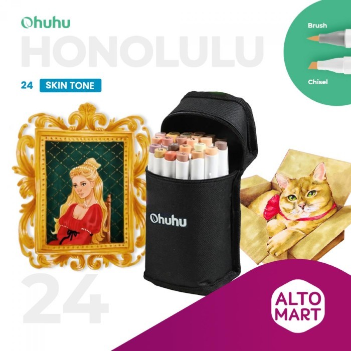 

OHUHU Honolulu 24 36 Skin Colors BRUSH & CHISEL Dual Tip Art Marker Alcohol Water color acrylic Art