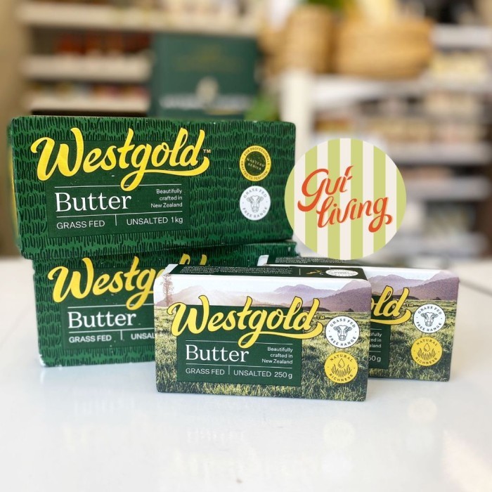 

TERLARIS BUTTER WESTGOLD HALAL MENTEGA GRASSFED NEW ZEALAND SALTED UNSALTED - 250GR MURAH!!! MURAH