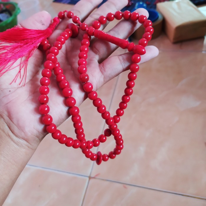 Tasbih Red Coral Marjan Dim 8 Mm Muslim Asli Batu Karang Original