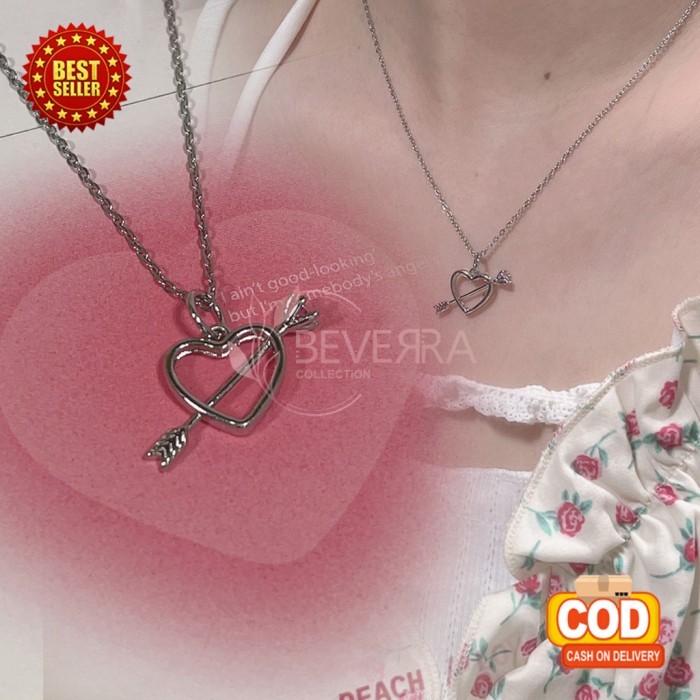 Kalung Wanita Korea Aesthetic Liontin Panah Hati Love Lucu Hiasan