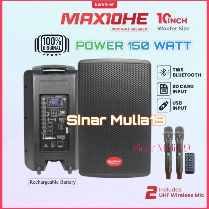 Speaker Portable Baretone Max10He / Max 10He / Max 10 He Bluetooth-Tws