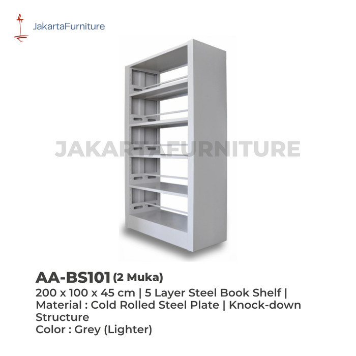 LEMARI BESI RAK BUKU PERPUSTAKAAN SEKOLAH 2 MUKA 200 X 100 X 45 CM