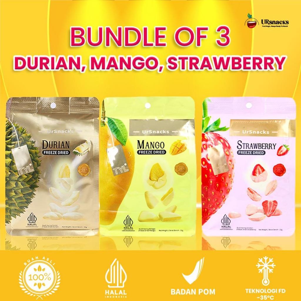 

Urna Bundle Of 3 Freeze Dried Raa Durian Mango Trawberry