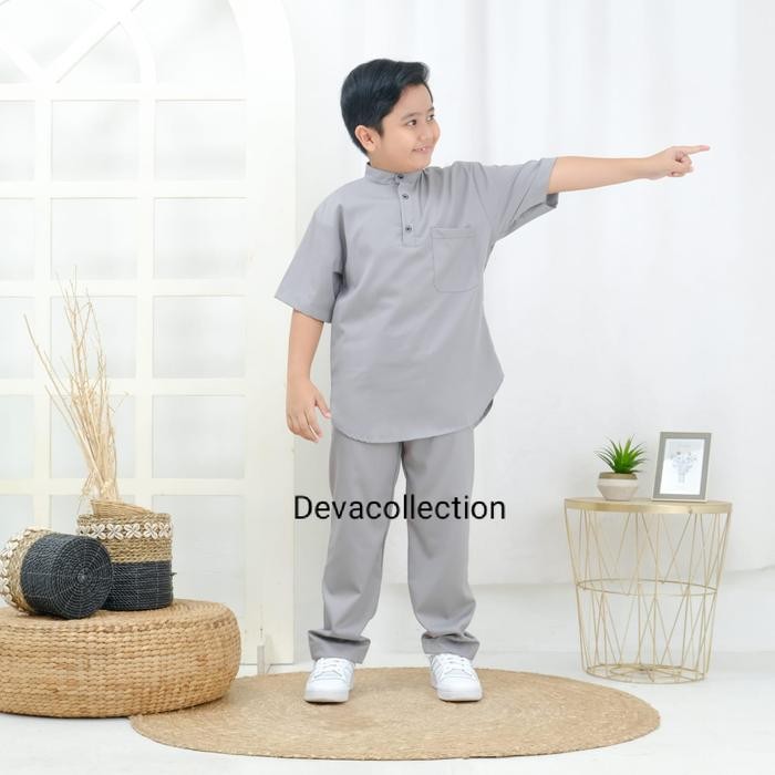 SETELAN BAJU KOKO POLOS ANAK LAKI LAKI USIA 2 - 13 TAHUN
