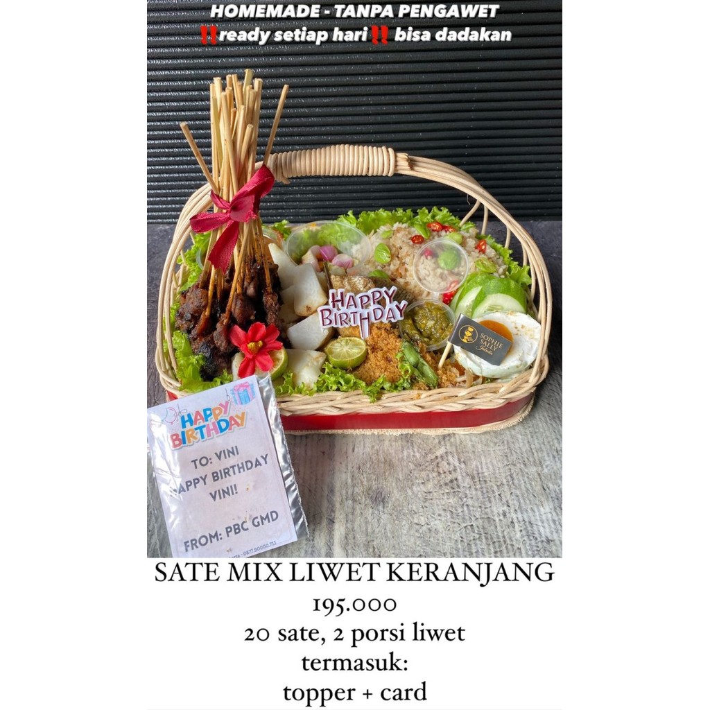 

Hampers Sate Mix Liwet Keranjang - Ready Setiap Hari - Free Topper Dan Gift Card