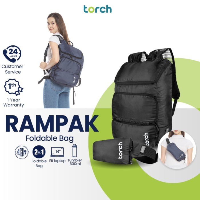 Torch Rampak Foldable Backpack 2 in 1 Waterproof Outdoor Travel Activity