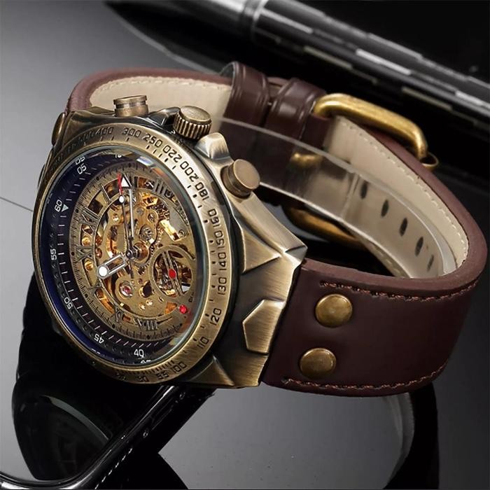 Fn-043 Fngeen Automatic Jam Tangan Pria Mechanical Waterproof Casual Otomatis Kaca Kulit Watches