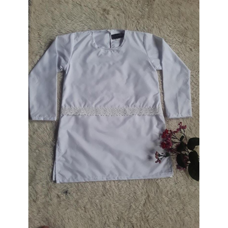BAJU ATASAN MUSLIM PUTIH BAJU ANAK PEREMPUAN PUTIH BAJU ANAK SEKOLAH TK/SD KATUN RENDA KANCING