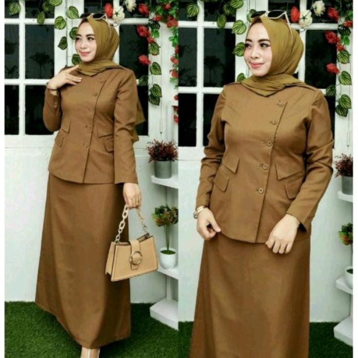 REDI STOK KAKAK SIAP KIRIM Baju Stelan Pns Wanita Khaki Tua Set Rok A Size S-5L Setelan Seragam