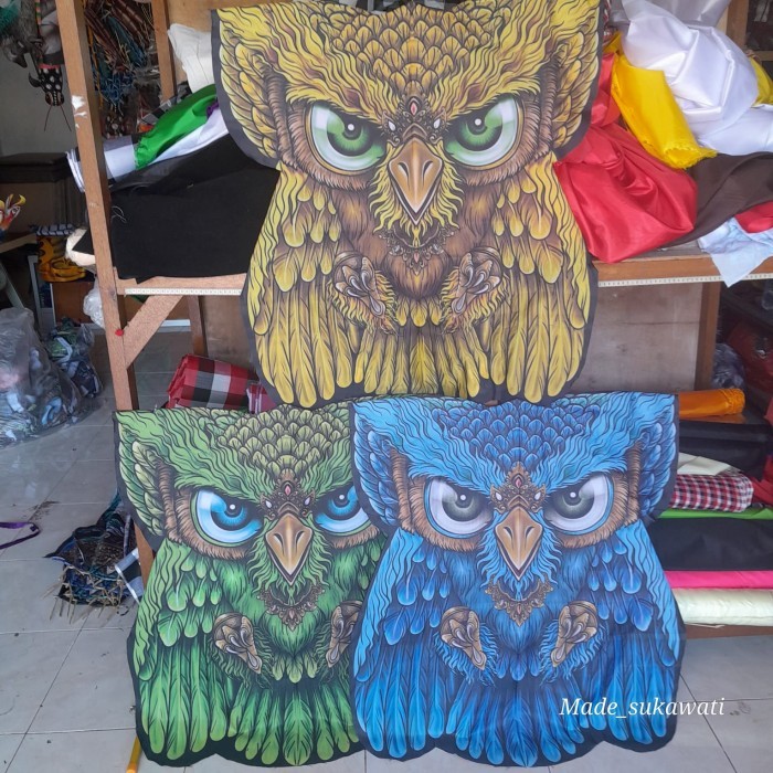 ] Layangan Celepuk printing Alis knock down layang kain burung bali