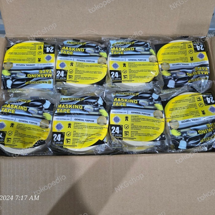 

Sale Masking Tape/Lakban Kertas Nachi 1Inch 24Mm X 18Mtr(Min 1Dus = 96Roll)