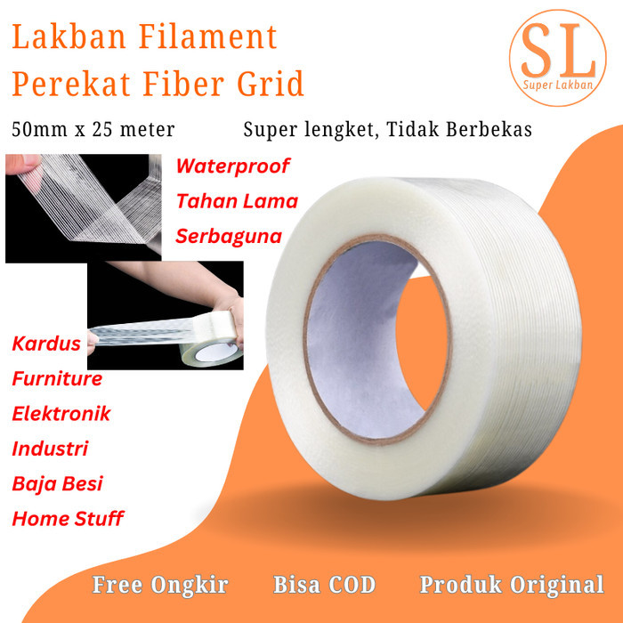 

Sale Lakban Serat Filament Tape 50Mm X 25M Tidak Mudah Putus Merekat Kuat