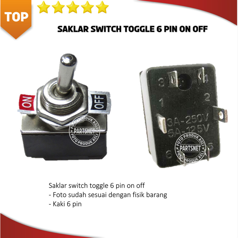 Saklar switch toggle 6 pin on off