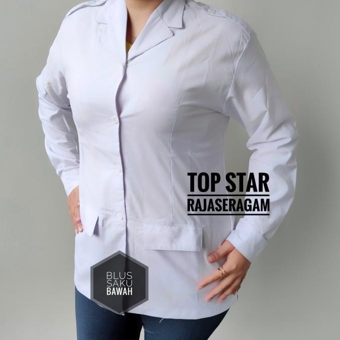 Kemeja Putih Baju PNS ASN Pemda Wanita Panjang Kerah Blus Terlaris