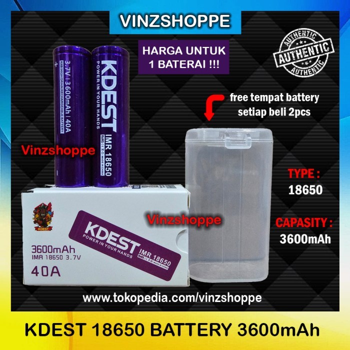 ASLI AUTHENTIC BATTERY KDEST 18650 - 3600MAH 40A - BATERAI KODE 430
