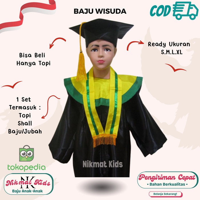 Baju toga anak kostum wisuda anak tk paud laki laki perempuan hijau