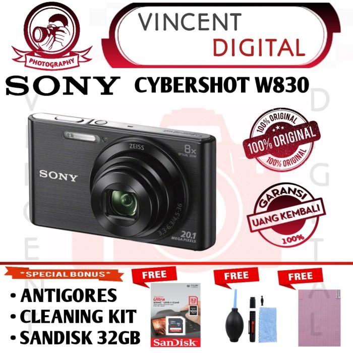 Kamera Digital Sony Cybershot Dsc W830 20Mp Paket Bonus