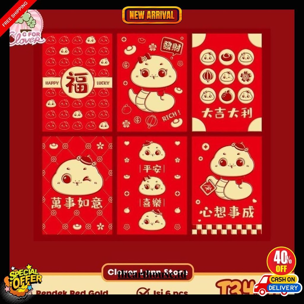 

Angpao Snake Red Gold Pendek Isi 6 Pcs Imlek 2025 Naga 2024 Amplop Tahun Baru China Dragon Ular Bisa Cod