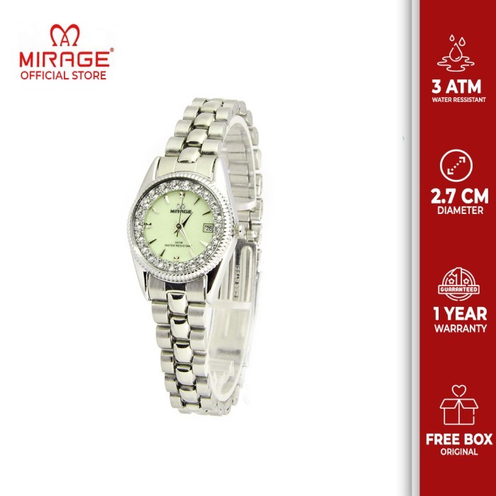Jam Tangan Wanita Mirage Permata Original Silver Rx 1580L Pr
