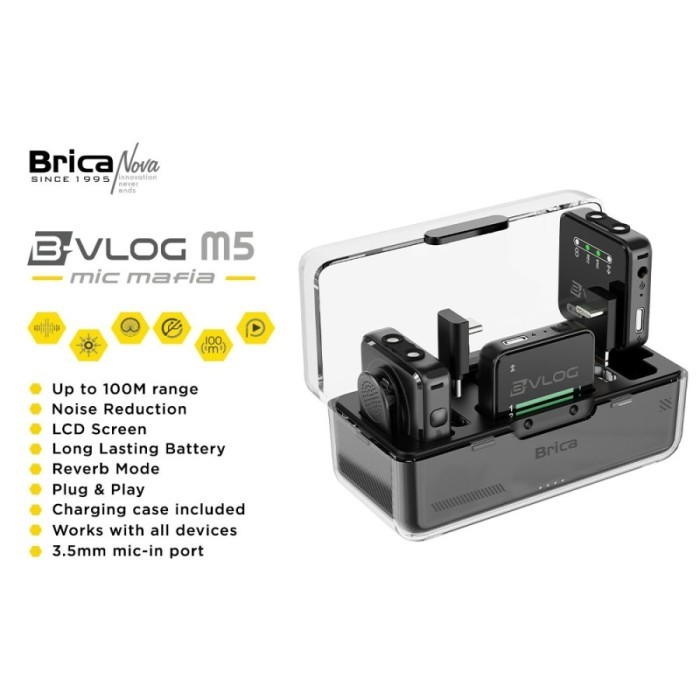 Brica B-VLOG M5 Dual Wireless Microphone - Clip On Mic Vlog - With Charging Case Mic Wireless BVLOG