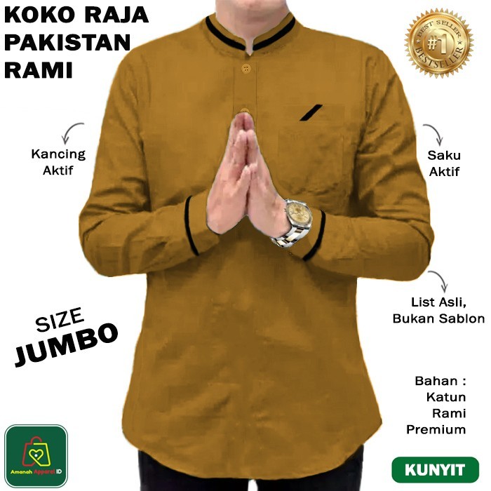 Baju Koko Pria Lengan Panjang Qurta Raja Pakistan Rami Jumbo - 27751 Best Quality