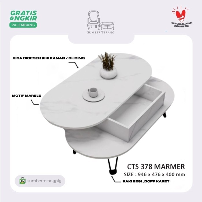 Meja Tamu Oval Marmer Meja Kopi Lesehan Meja Sofa Coffee Table Marble