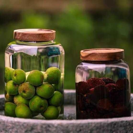 TOPLES KACA KEDAP UDARA BESAR JUMBO TUTUP KAYU UNIK FERMENTASI ASINAN